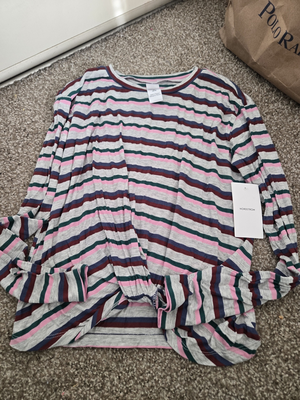 Nordstrom Striped Knot Front Long Sleeve Top - Pink, Burgundy, Teal
